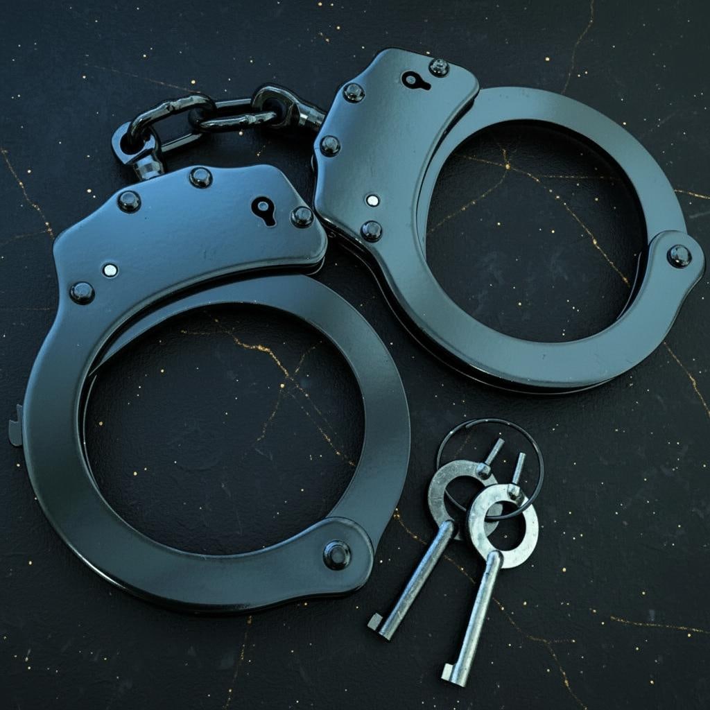 Professional Double Lock Police Handcuffs in Heavy Duty Black Steel with Keys - 3