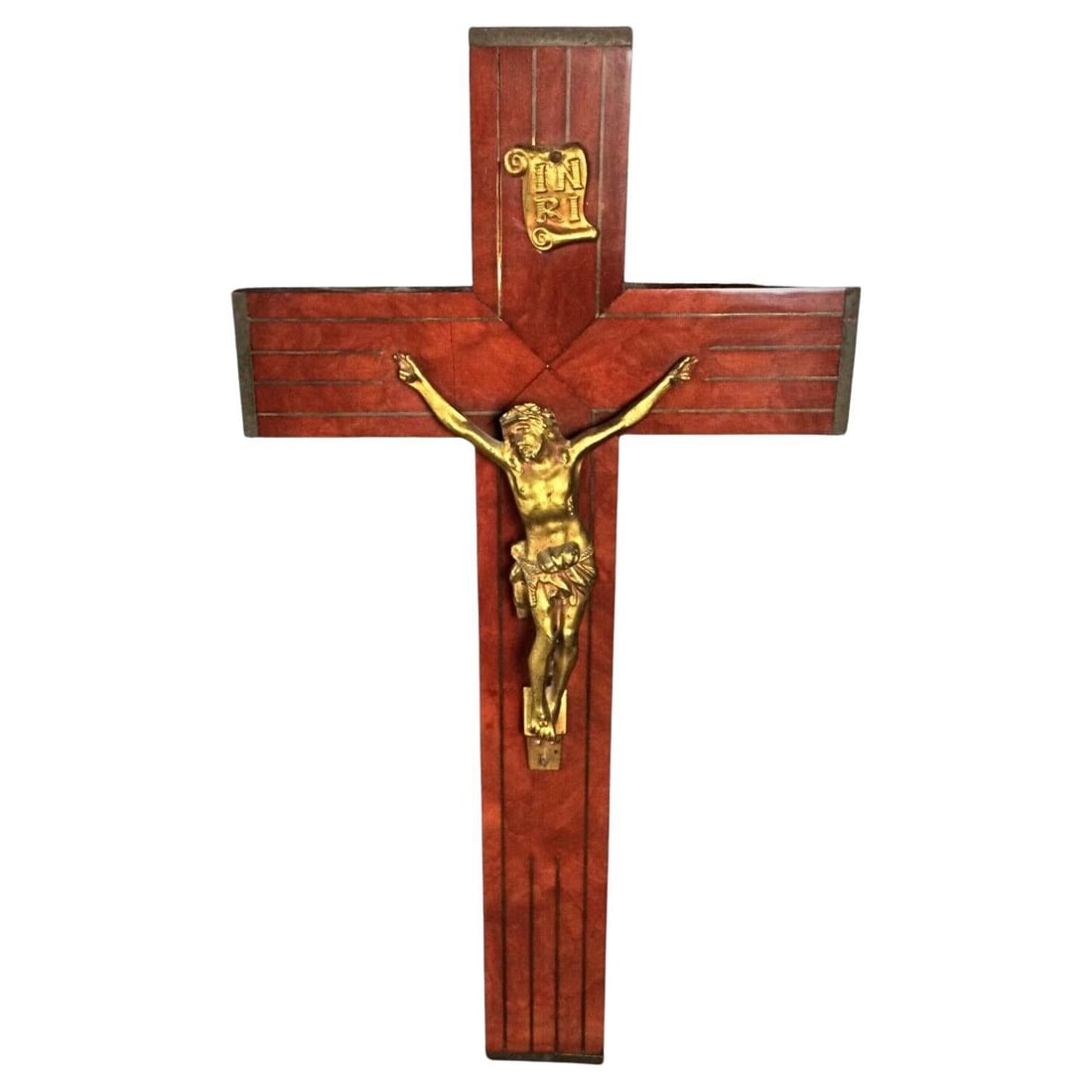 Large 20th Century Crucifix in Regule and Wood - Esoteric Religious Deco (1 of 8)