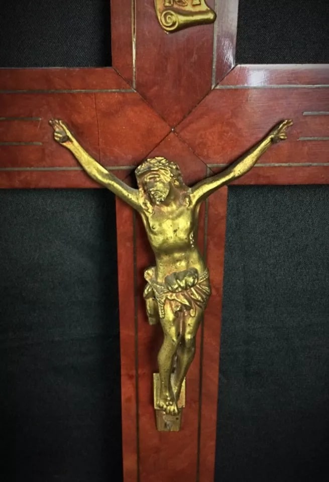 Large 20th Century Crucifix in Regule and Wood - Esoteric Religious Deco - 5