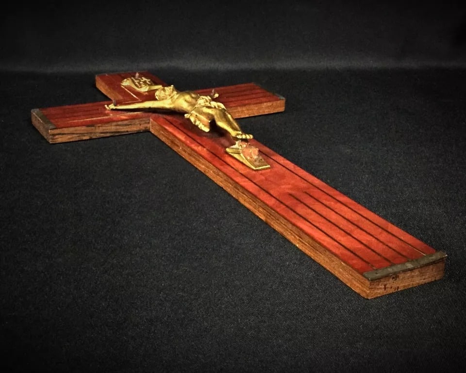 Large 20th Century Crucifix in Regule and Wood - Esoteric Religious Deco - 8