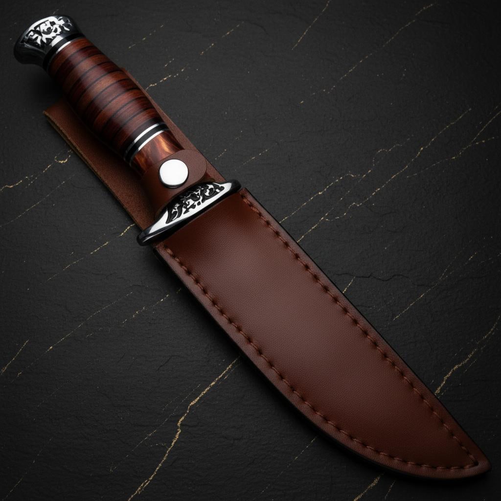Bowie Style Hunting Knife with Leather Sheath, 10.25" Fixed Blade for Camping & Survival - 4
