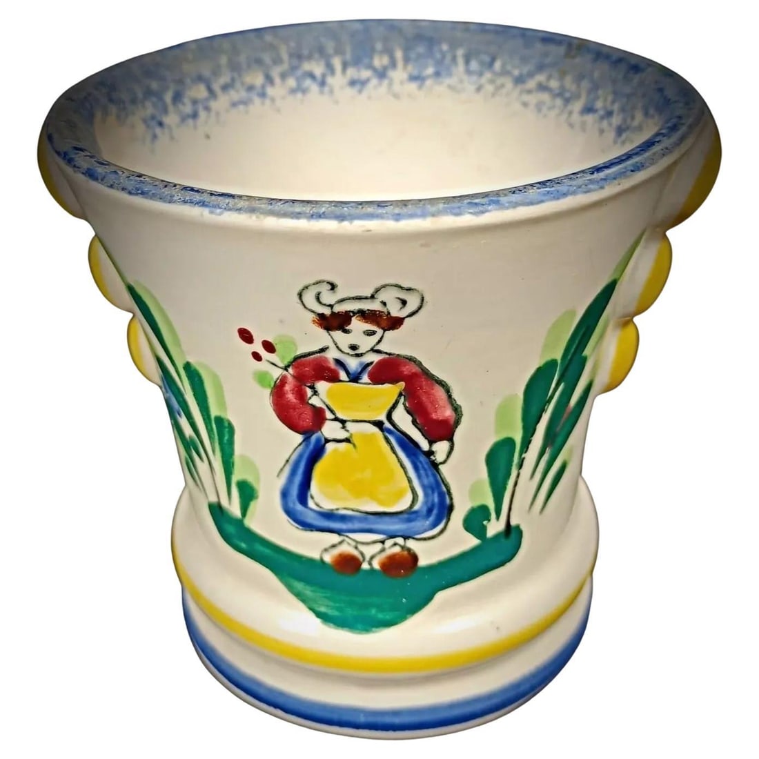 Vintage Faience Pot by M.F.A Pornic Dinard with Breton and Floral Design (1 of 8)