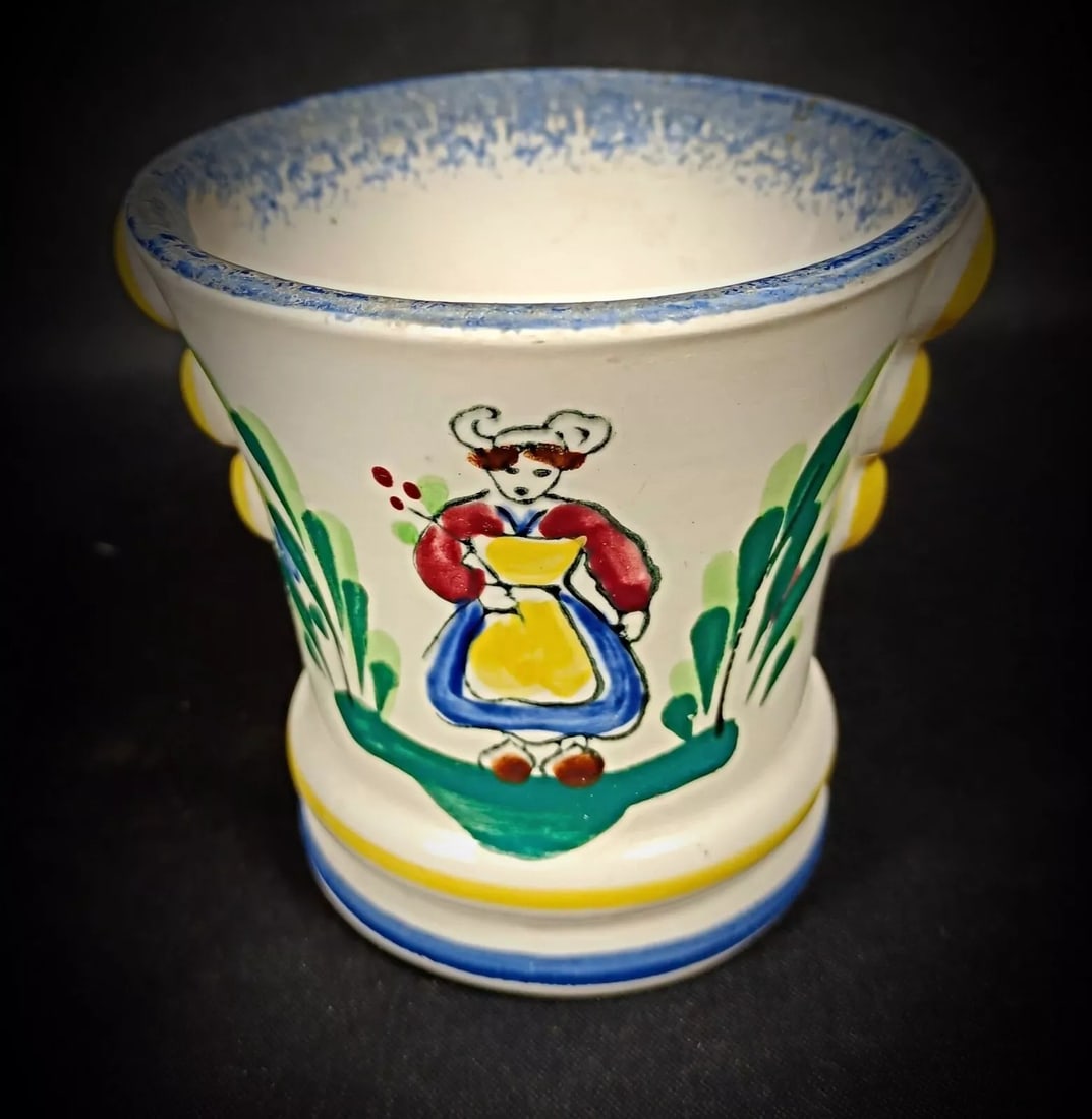 Vintage Faience Pot by M.F.A Pornic Dinard with Breton and Floral Design - 2