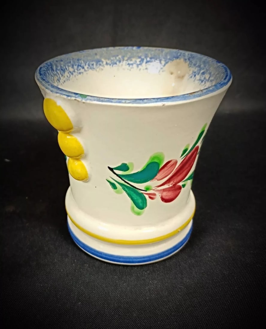 Vintage Faience Pot by M.F.A Pornic Dinard with Breton and Floral Design - 4
