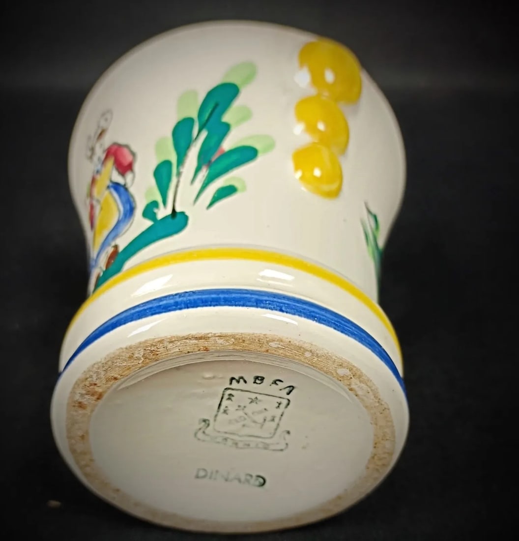 Vintage Faience Pot by M.F.A Pornic Dinard with Breton and Floral Design - 5