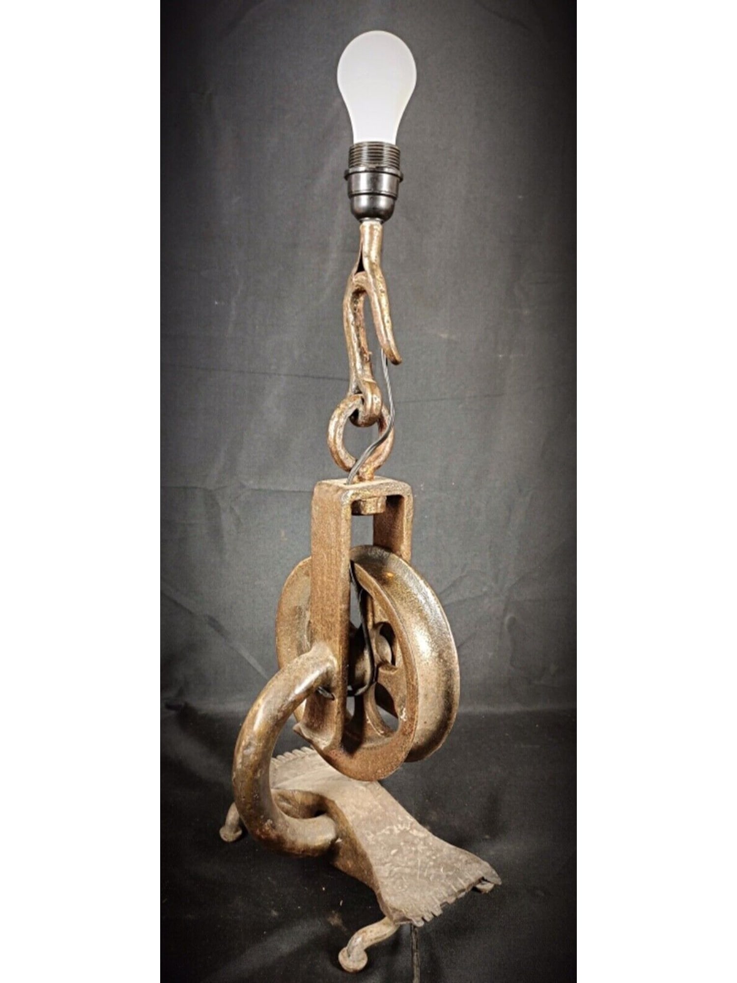 Vintage 20th Century Metal Lampshade Base with Functional Pulley - 1940s - 9