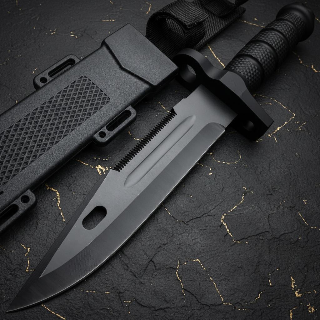 Tactical Survival Bowie Knife 12" Black Fixed Blade 440 Stainless Steel with Sheath (1 of 3)