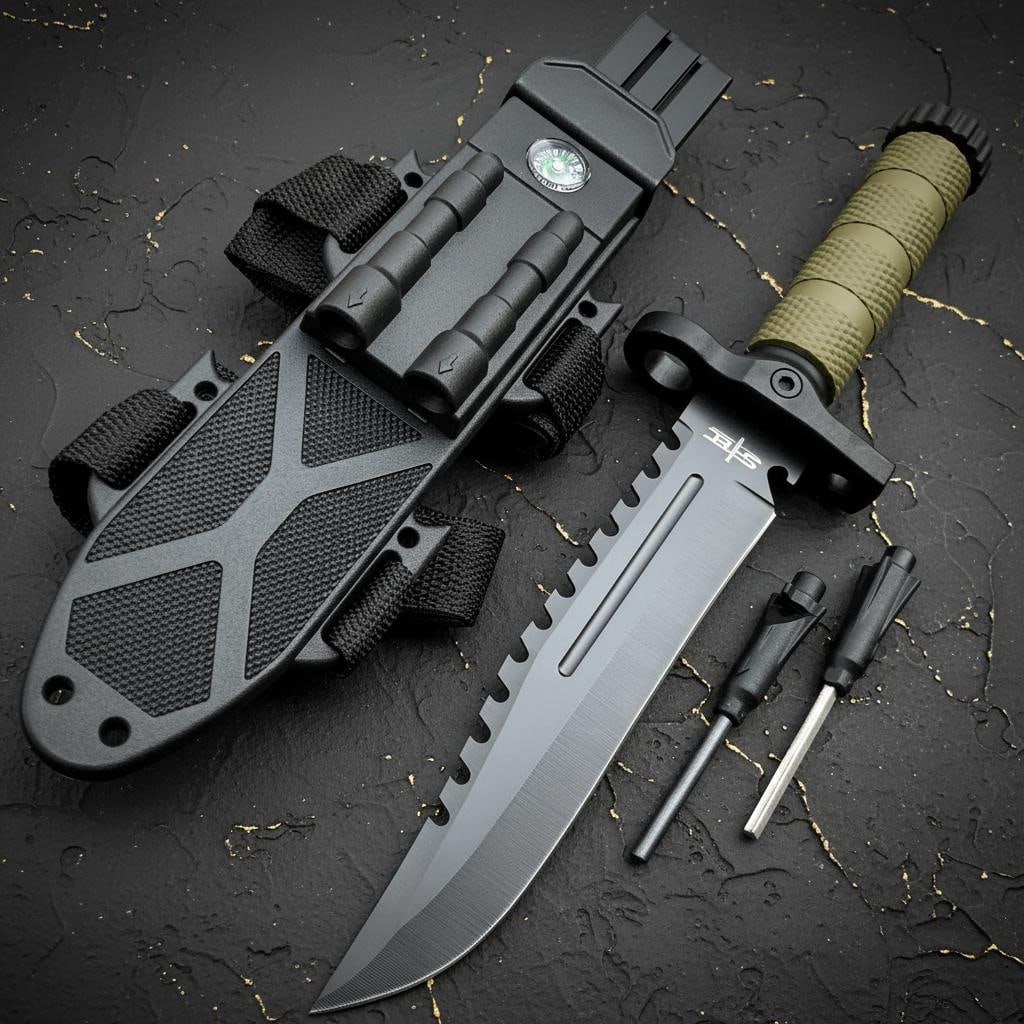 12.5" Military Tactical Hunting Knife with Fixed Sawback Blade, Survival Sheath & Fire Starter (1 of 5)