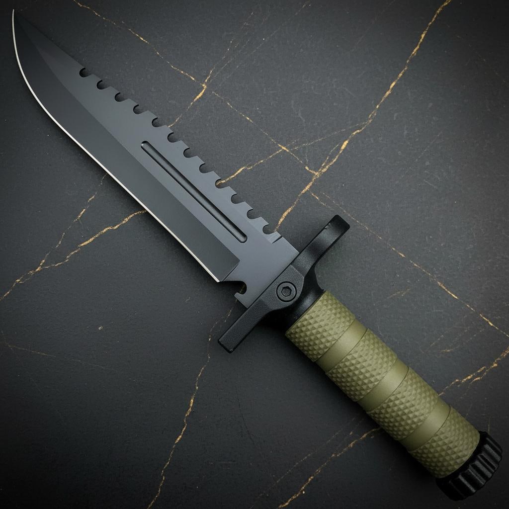 12.5" Military Tactical Hunting Knife with Fixed Sawback Blade, Survival Sheath & Fire Starter - 2