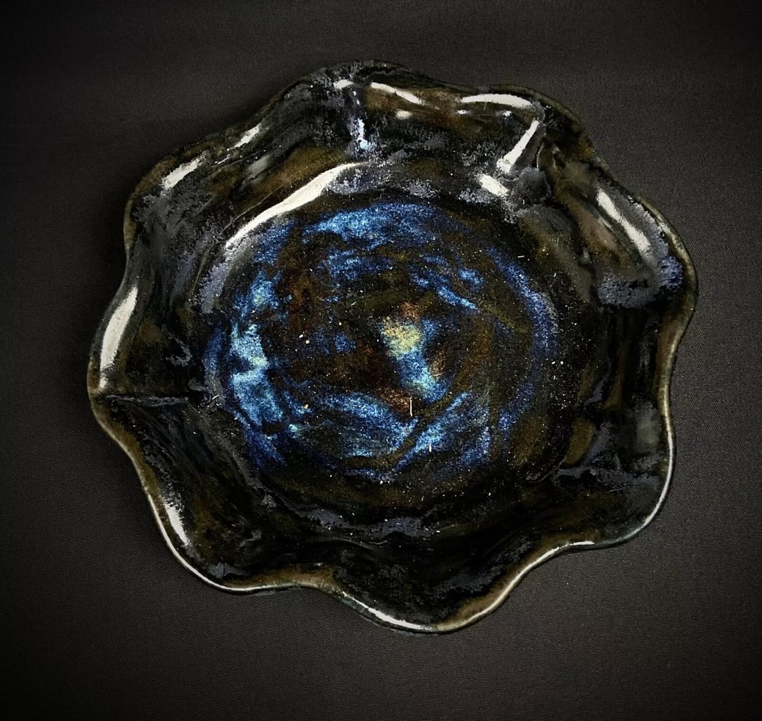 Vintage 20th Century Blue and Black Ceramic Catchall Dish - 2