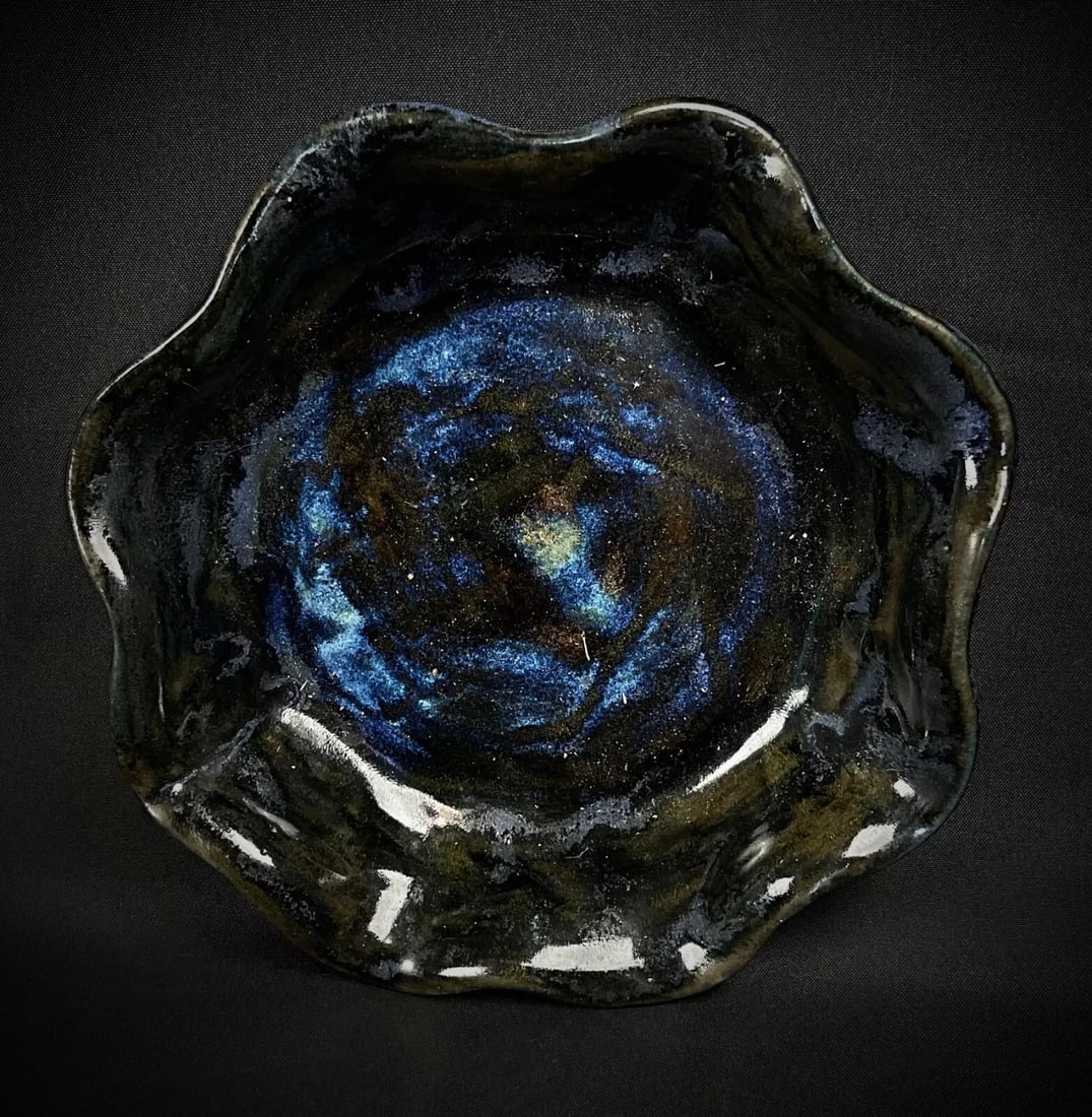 Vintage 20th Century Blue and Black Ceramic Catchall Dish - 5