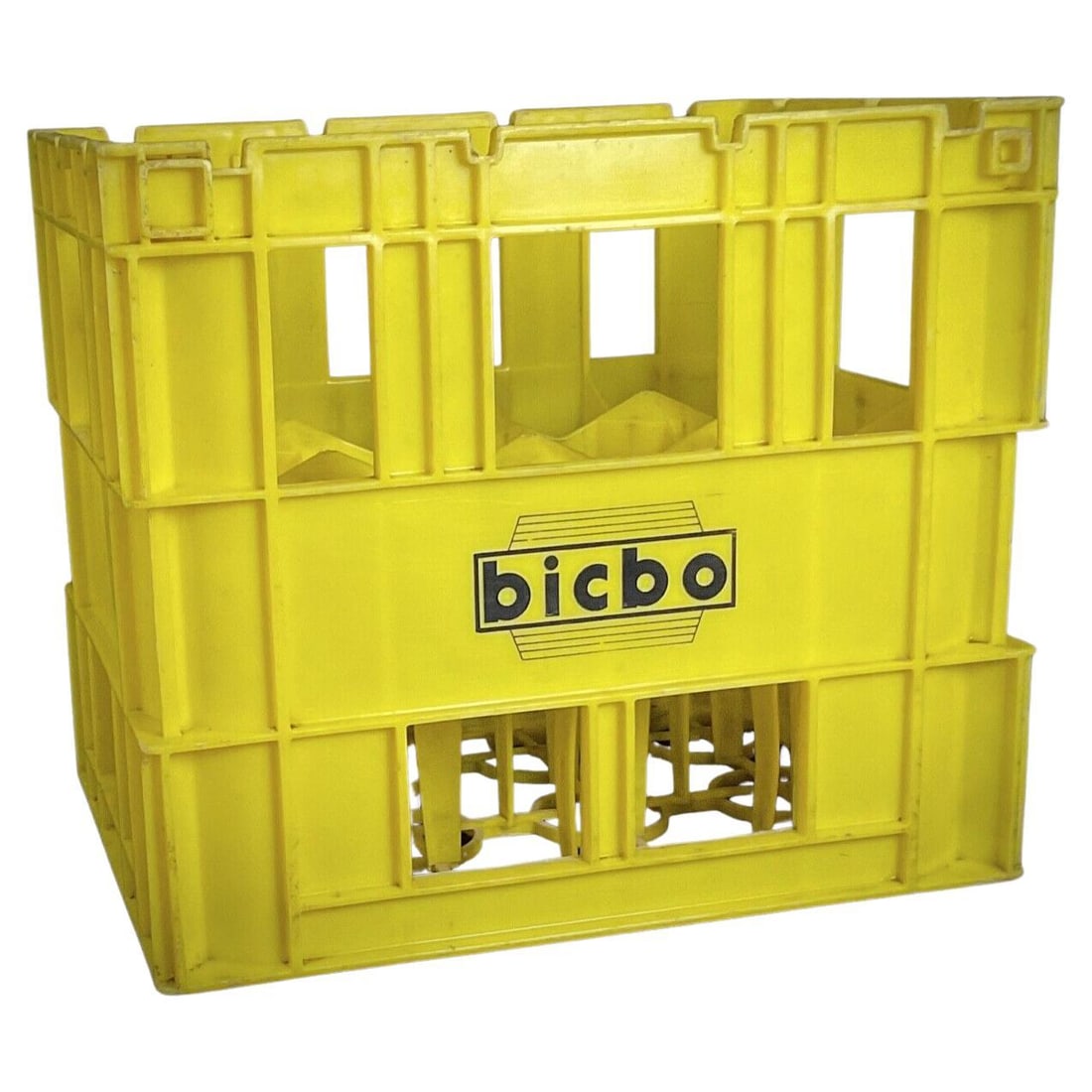 Vintage Yellow "Bicbo" Bottle Crate – Holds Up to 12 Bottles (1 of 10)