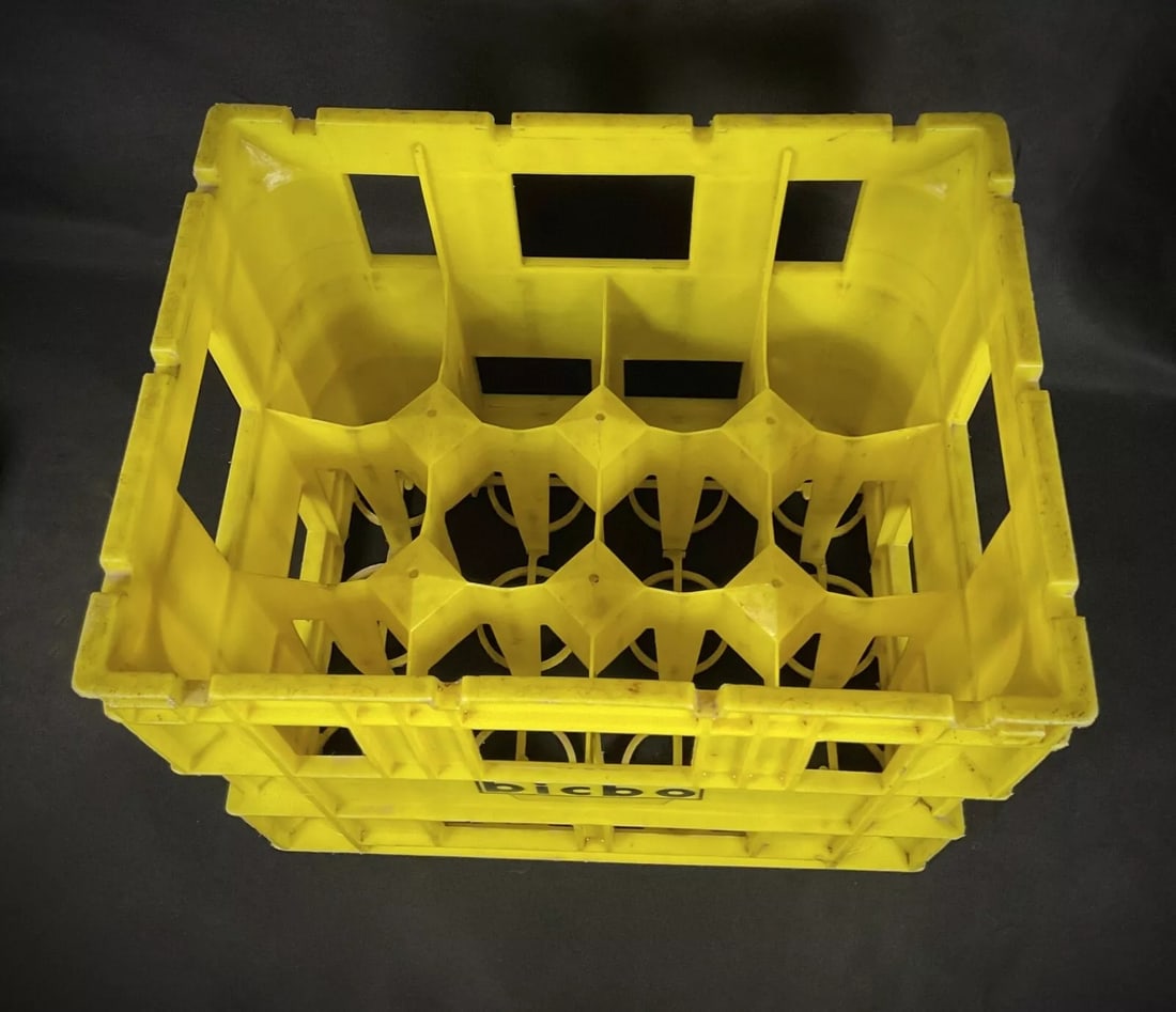 Vintage Yellow "Bicbo" Bottle Crate – Holds Up to 12 Bottles - 2