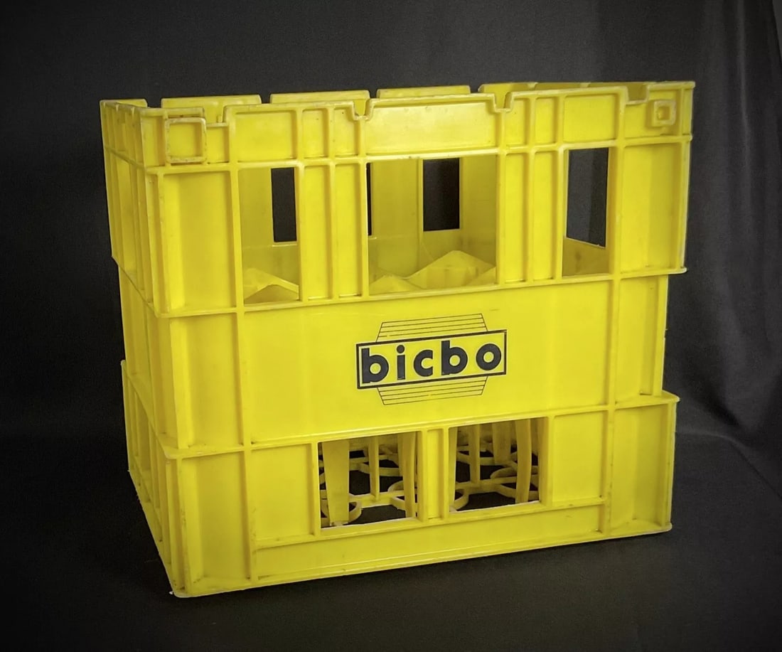 Vintage Yellow "Bicbo" Bottle Crate – Holds Up to 12 Bottles - 3