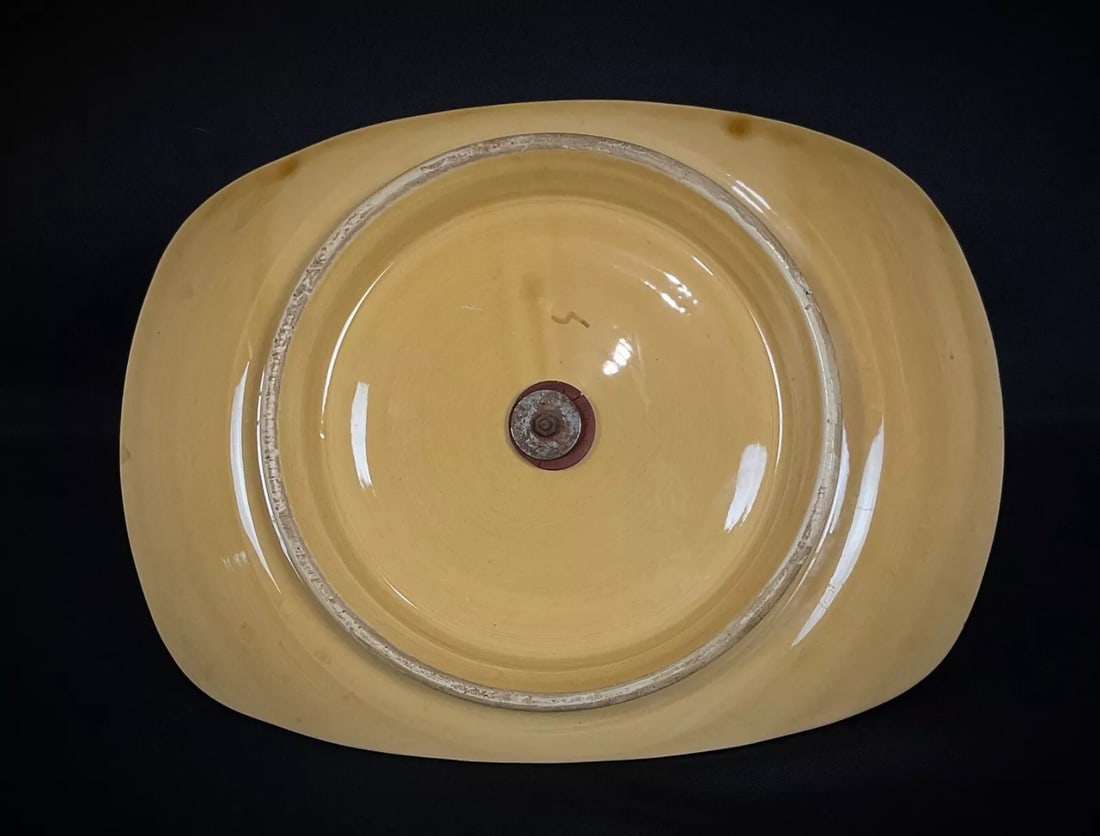 Vintage 20th-Century Ceramic Cheese Serving Platter with Fruit and Leaf - 4