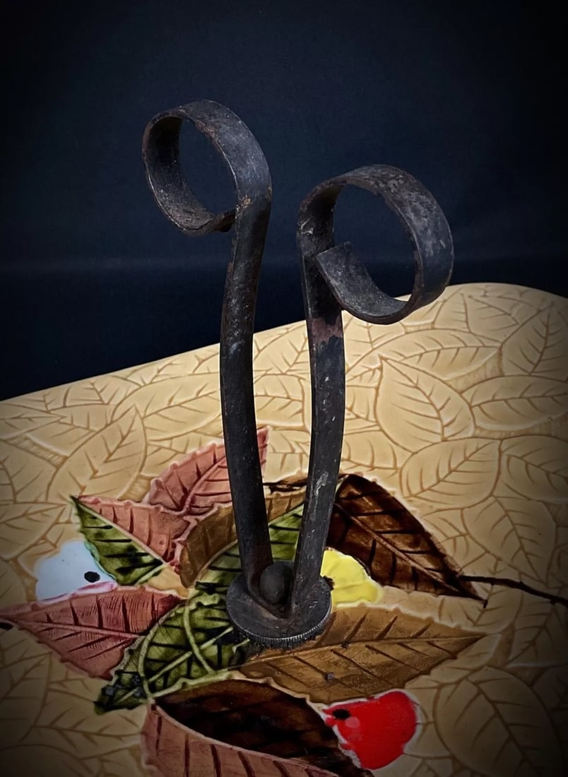 Vintage 20th-Century Ceramic Cheese Serving Platter with Fruit and Leaf - 5