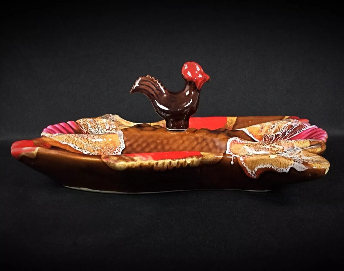Beautiful Vallauris Compartmentalized Appetizer Dish – Fish and Rooster - 8