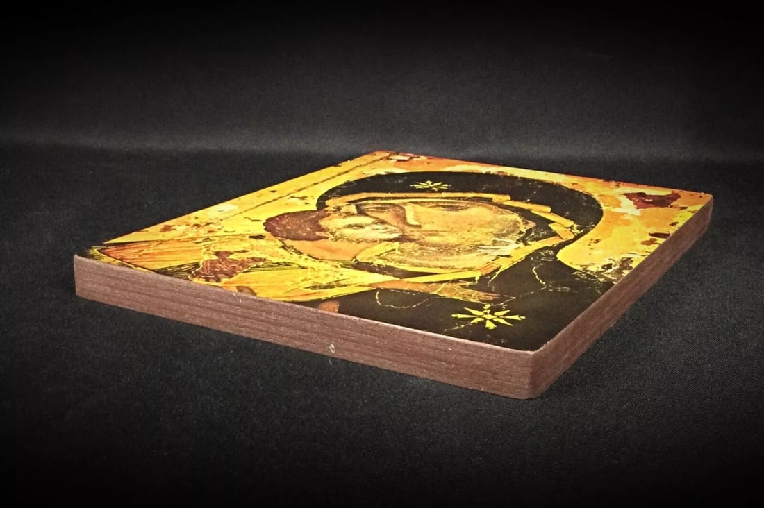 Antique Hanging Image of the Virgin Vladimir – Religious Artwork - 3