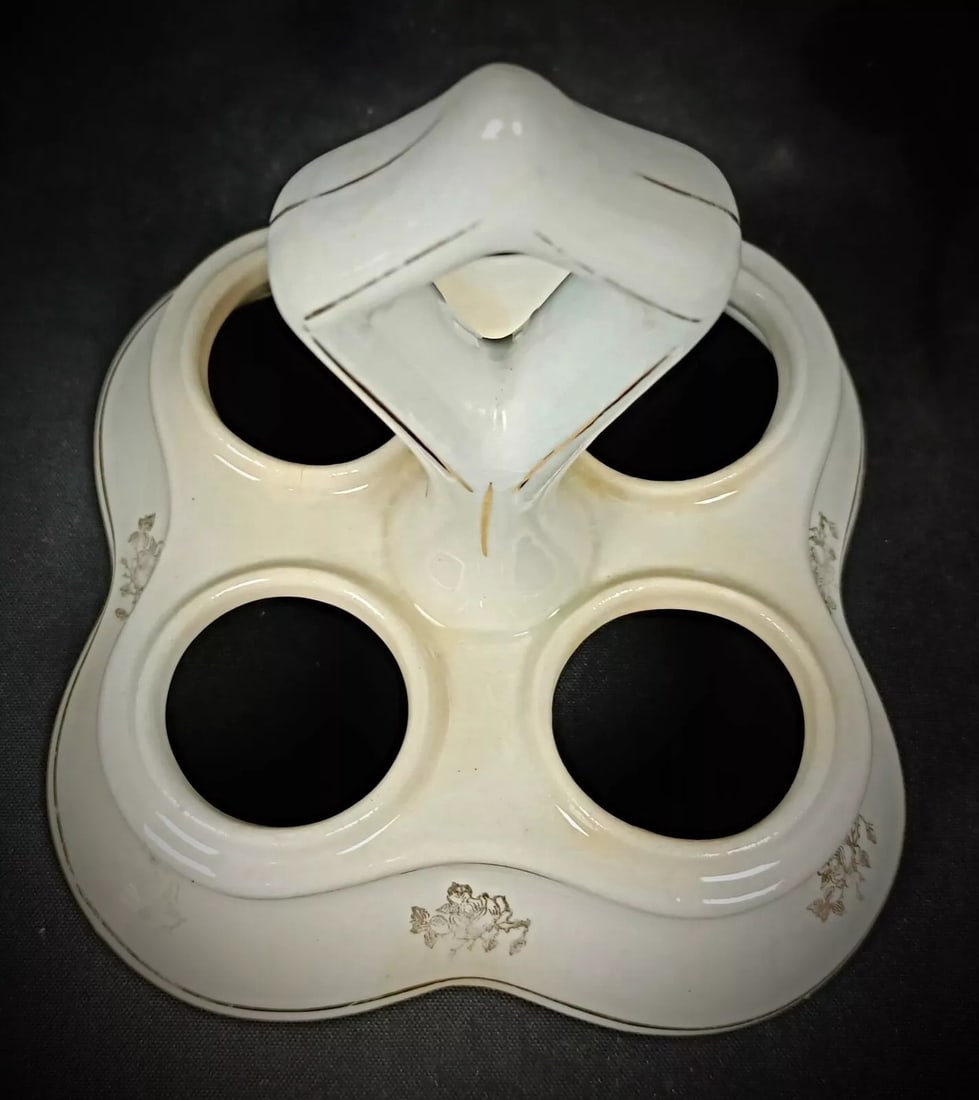 Vintage Glass and Faience Condiment Set with Floral "China" Design - 11