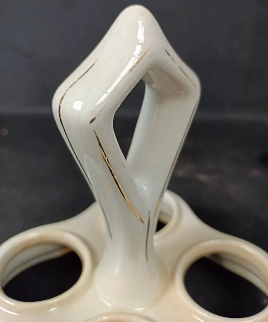 Vintage Glass and Faience Condiment Set with Floral "China" Design - 12