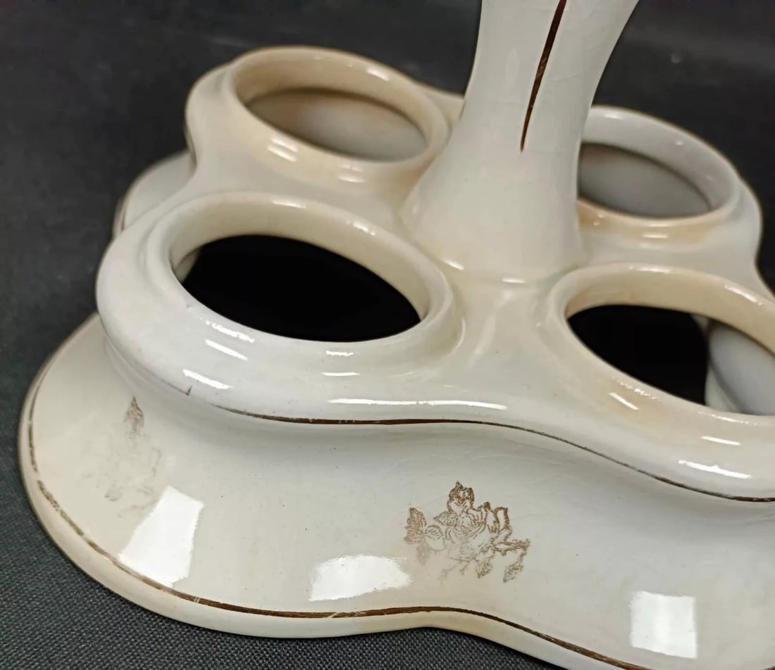 Vintage Glass and Faience Condiment Set with Floral "China" Design - 9