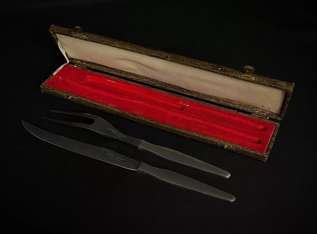 Rare Sabatier Trumpet Stainless Steel Cutlery Set in Box – 3 Pieces - 8