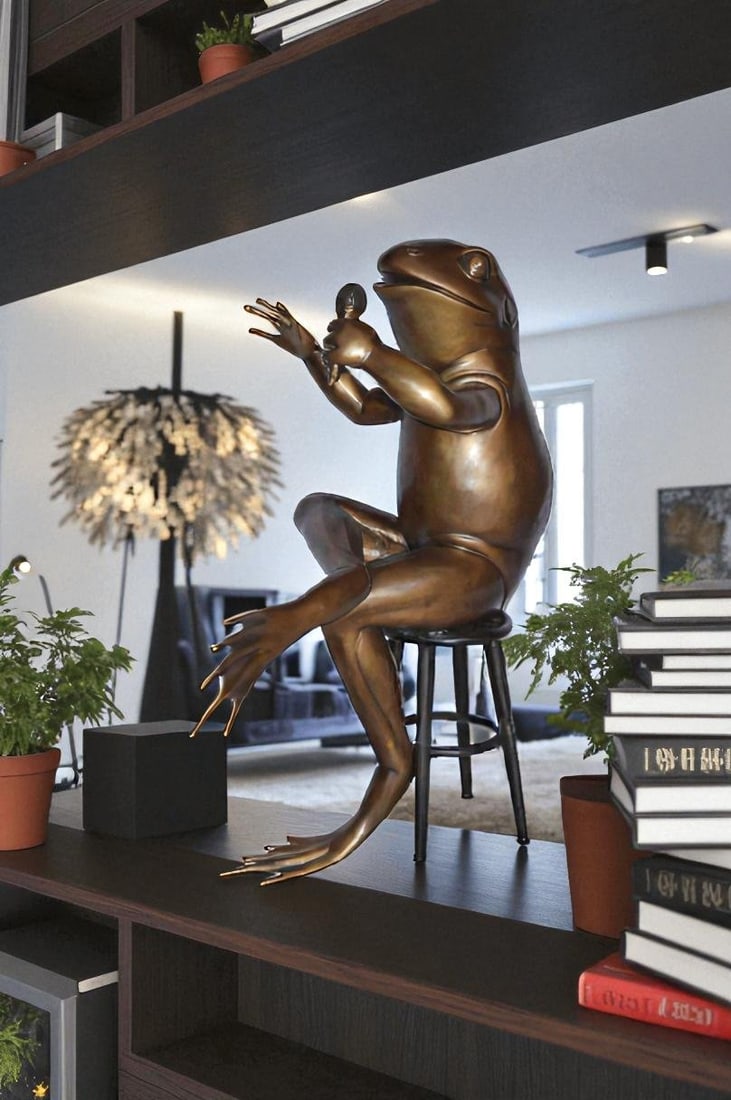 Comedic Frog bronze statue - Size: 25"L x 20"W x 30"H. - 2