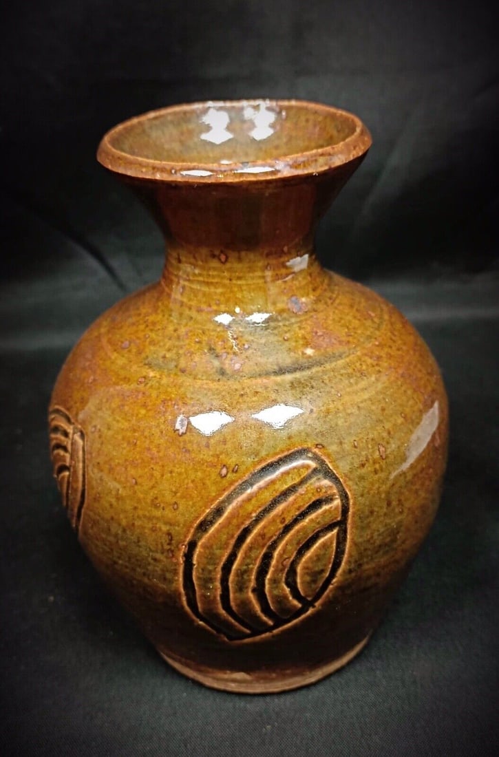 Charming Handcrafted Enamelled Clay Vase - Signed P.M.E - 2