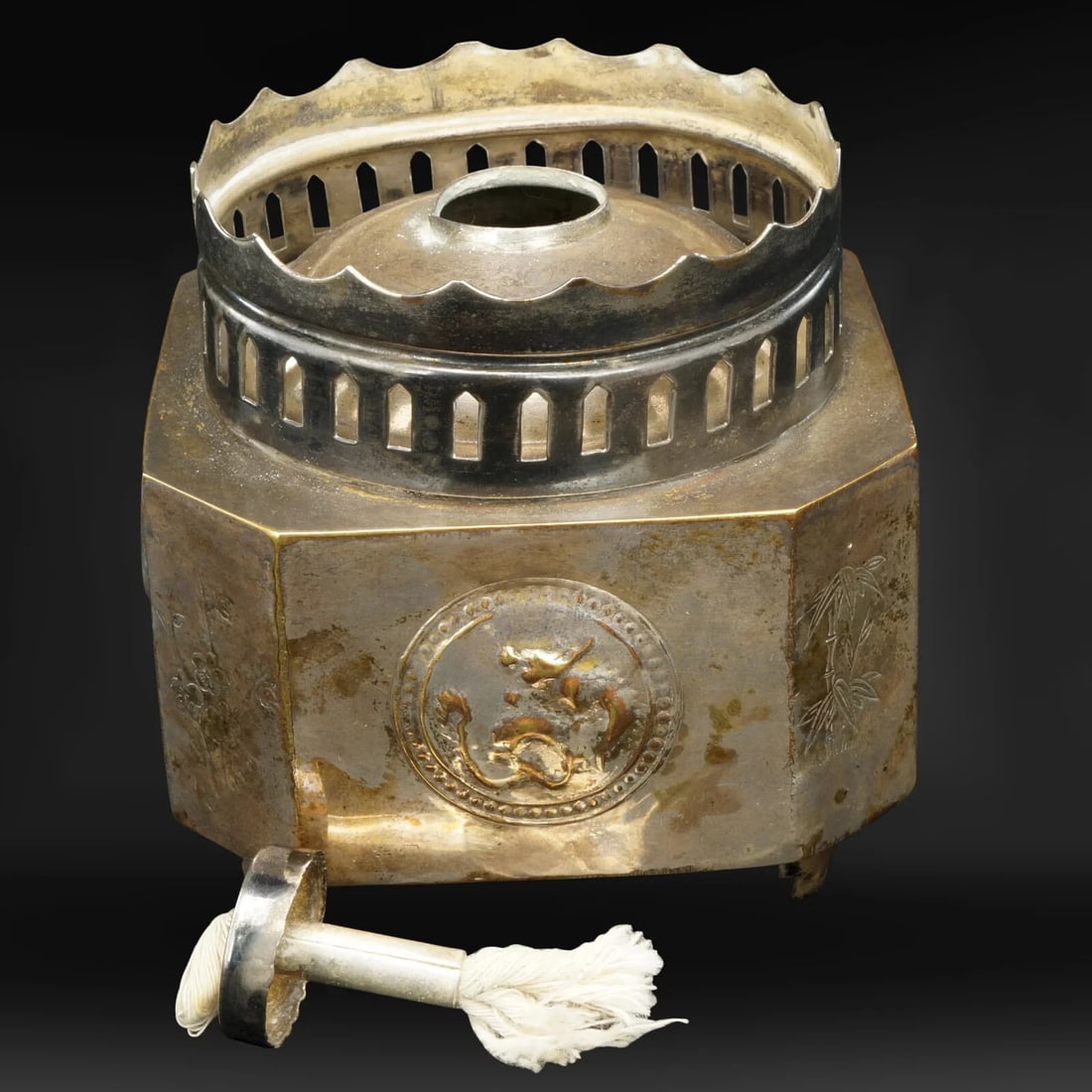 Hong Kong Paktong Oil Lamp Base c 1950 - 4