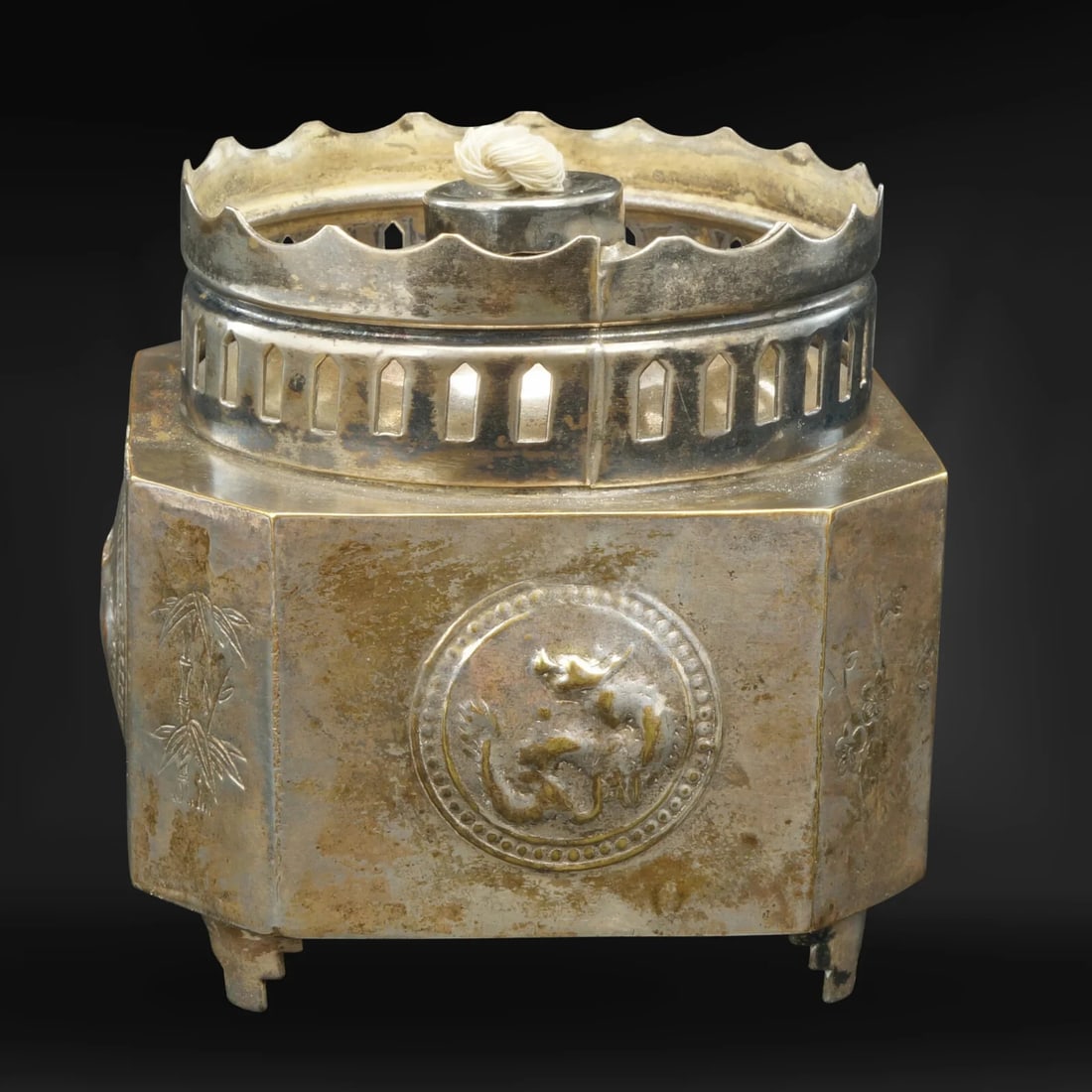 Hong Kong Paktong Oil Lamp Base c 1950 - 8