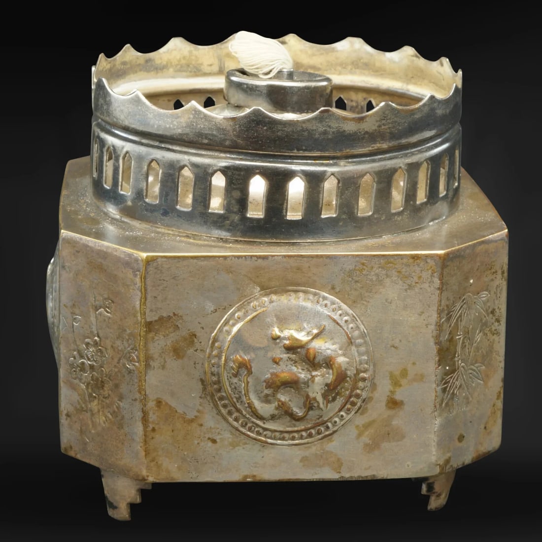 Hong Kong Paktong Oil Lamp Base c 1950 - 9