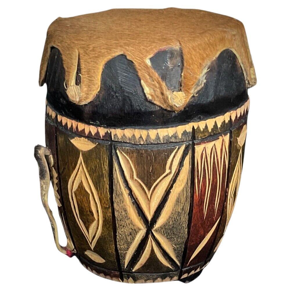Vintage 20th-Century African Wooden and Hide Drum Figurine (1 of 8)