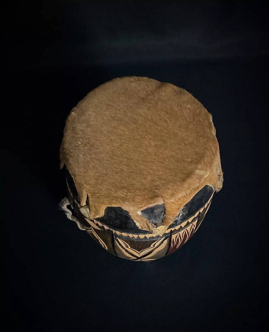 Vintage 20th-Century African Wooden and Hide Drum Figurine - 3