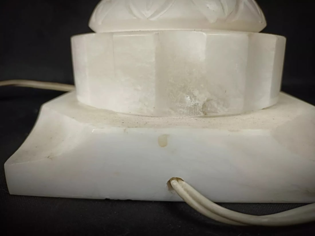 Antique Vintage Lamp Base in Alabaster and Brass with Lampshade - 10