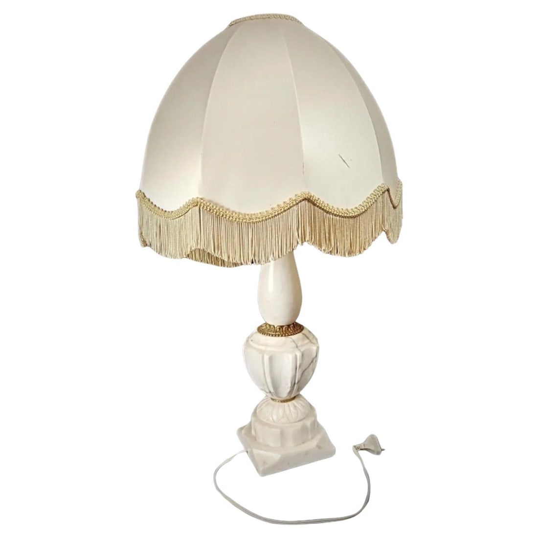 Antique Vintage Lamp Base in Alabaster and Brass with Lampshade (1 of 13)