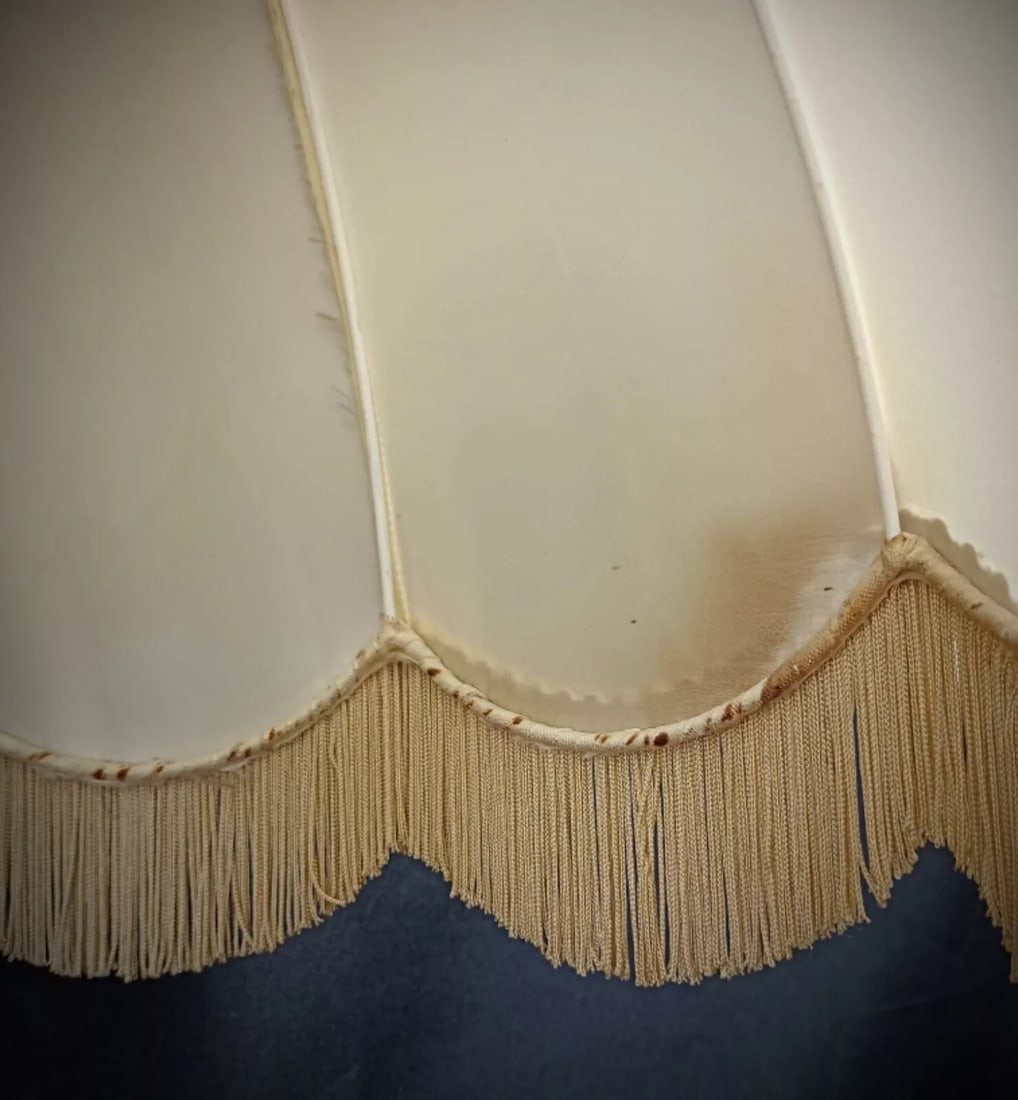 Antique Vintage Lamp Base in Alabaster and Brass with Lampshade - 8