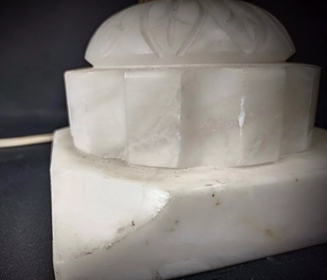 Antique Vintage Lamp Base in Alabaster and Brass with Lampshade - 9