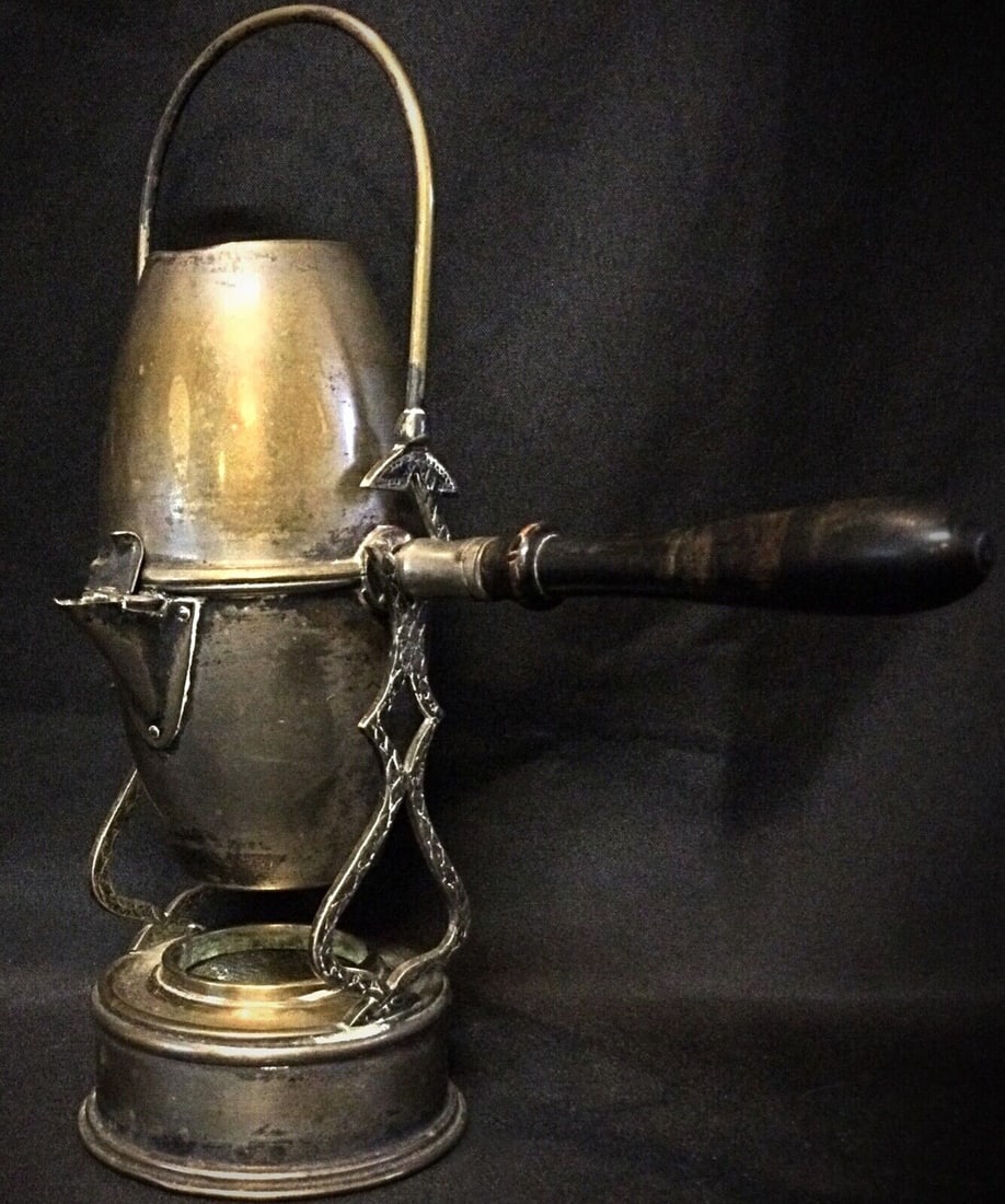 Antique Art Nouveau Coffee Pot – Brass & Copper with Ornate Swing Arm - 3