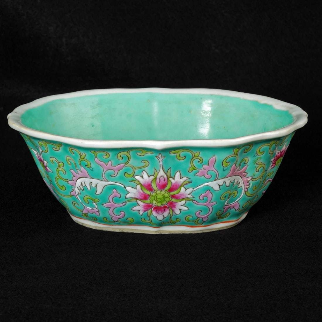 19th C Chinese Turquoise Peony Bowl - 2