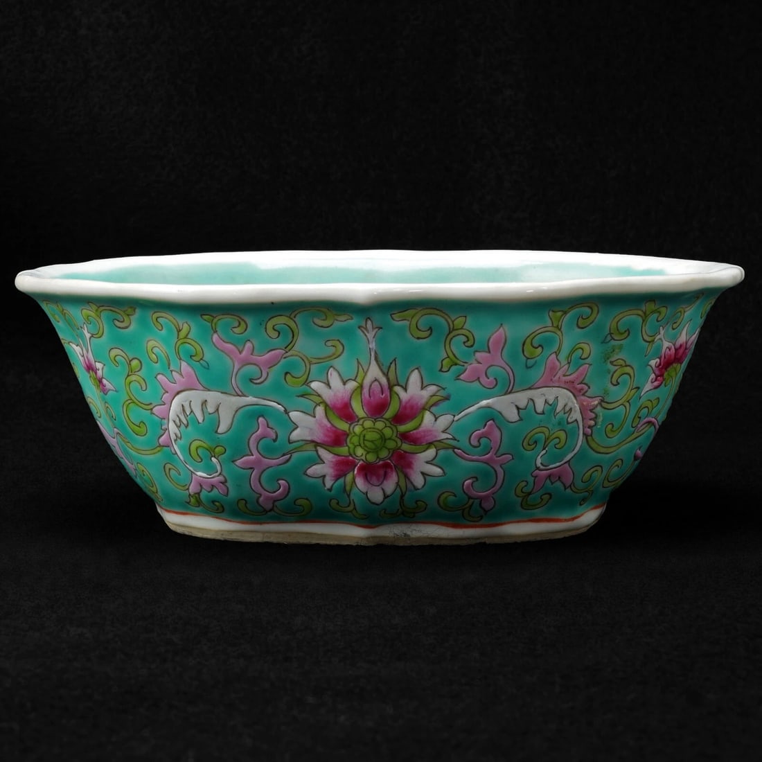 19th C Chinese Turquoise Peony Bowl - 6