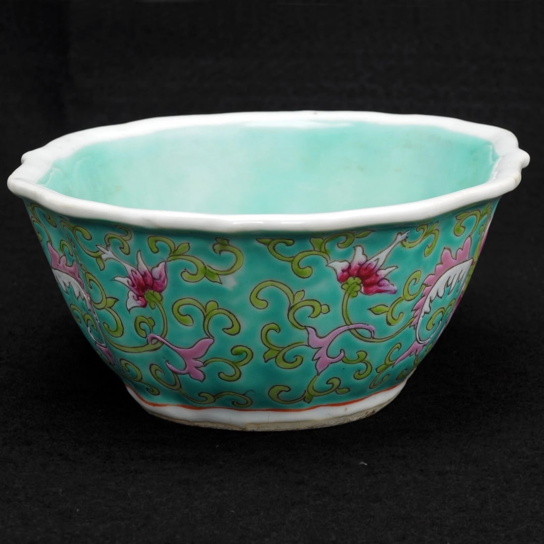 19th C Chinese Turquoise Peony Bowl - 7