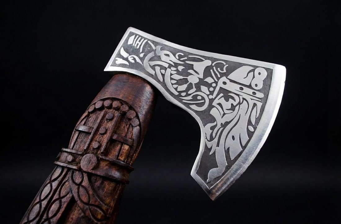 Handmade Viking Bearded Axe Carbon Steel Camping Battle Axe with Leather Sheath - 11