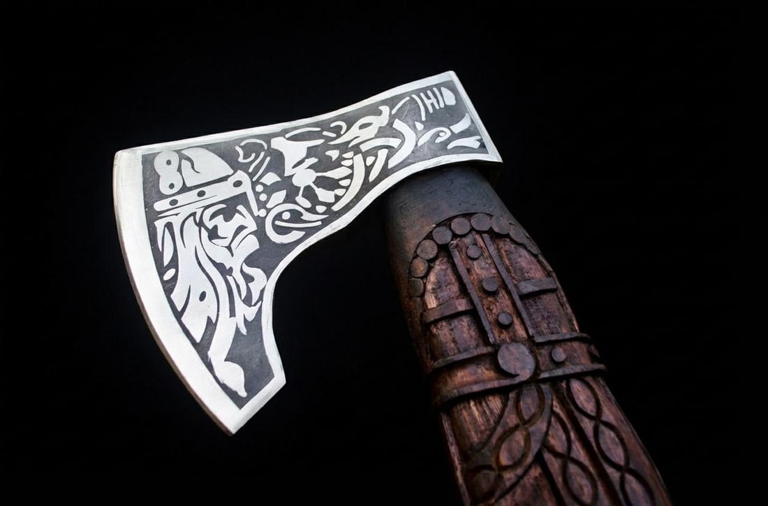 Handmade Viking Bearded Axe Carbon Steel Camping Battle Axe with Leather Sheath - 12