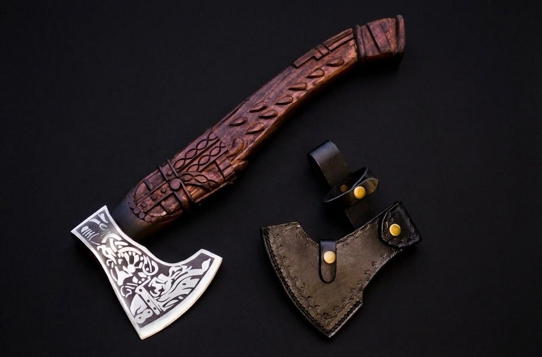 Handmade Viking Bearded Axe Carbon Steel Camping Battle Axe with Leather Sheath - 2