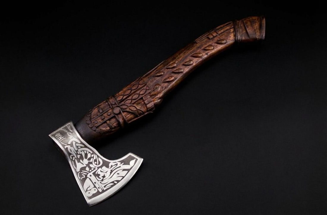 Handmade Viking Bearded Axe Carbon Steel Camping Battle Axe with Leather Sheath - 3