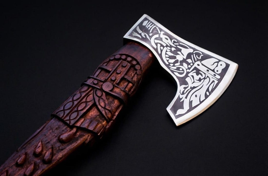 Handmade Viking Bearded Axe Carbon Steel Camping Battle Axe with Leather Sheath - 6