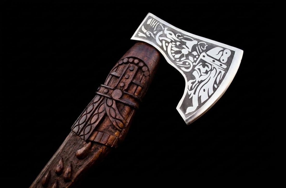 Handmade Viking Bearded Axe Carbon Steel Camping Battle Axe with Leather Sheath - 8