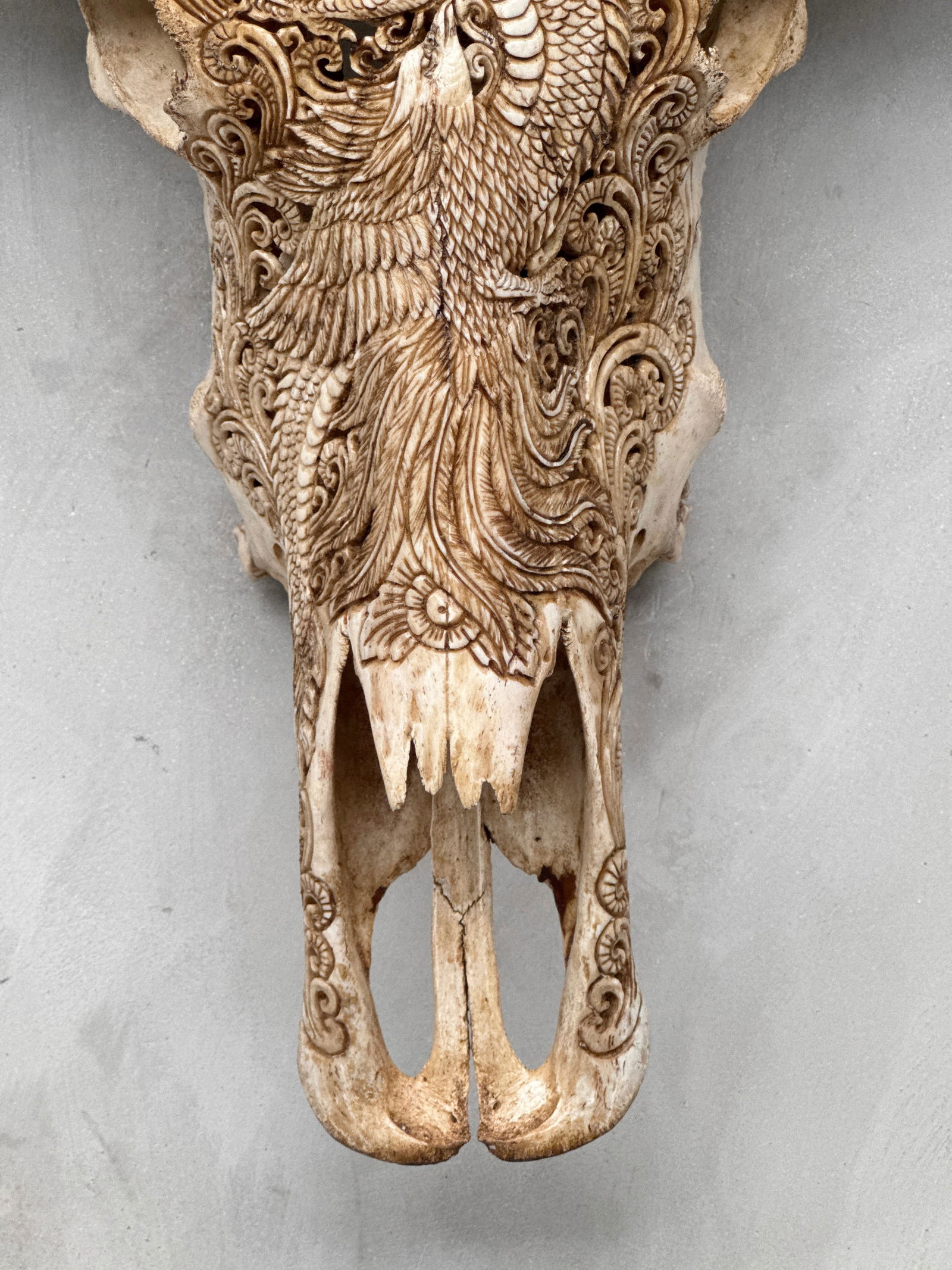 Antique brown water buffalo - Dragon phoenix motif - 4