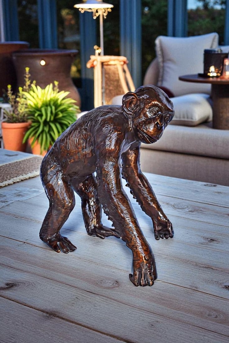 Chimpanzee Standing and Looking around Bronze Statue - Size: 24" x 20" x 28"H - 2