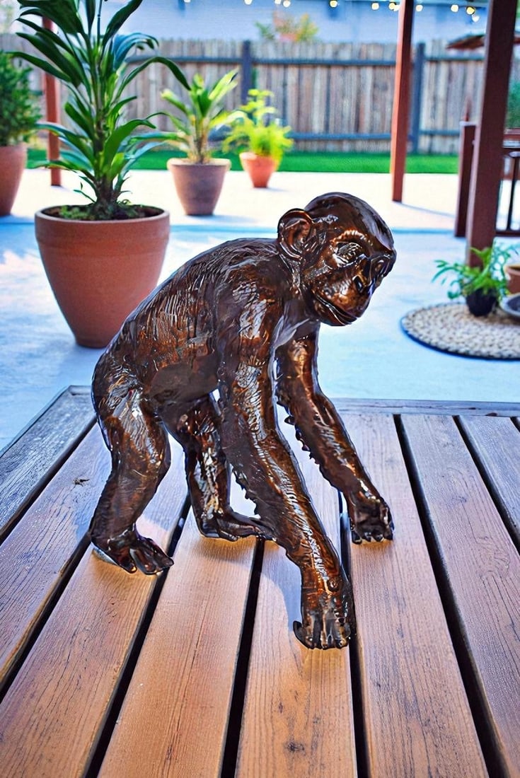 Chimpanzee Standing and Looking around Bronze Statue - Size: 24" x 20" x 28"H - 8